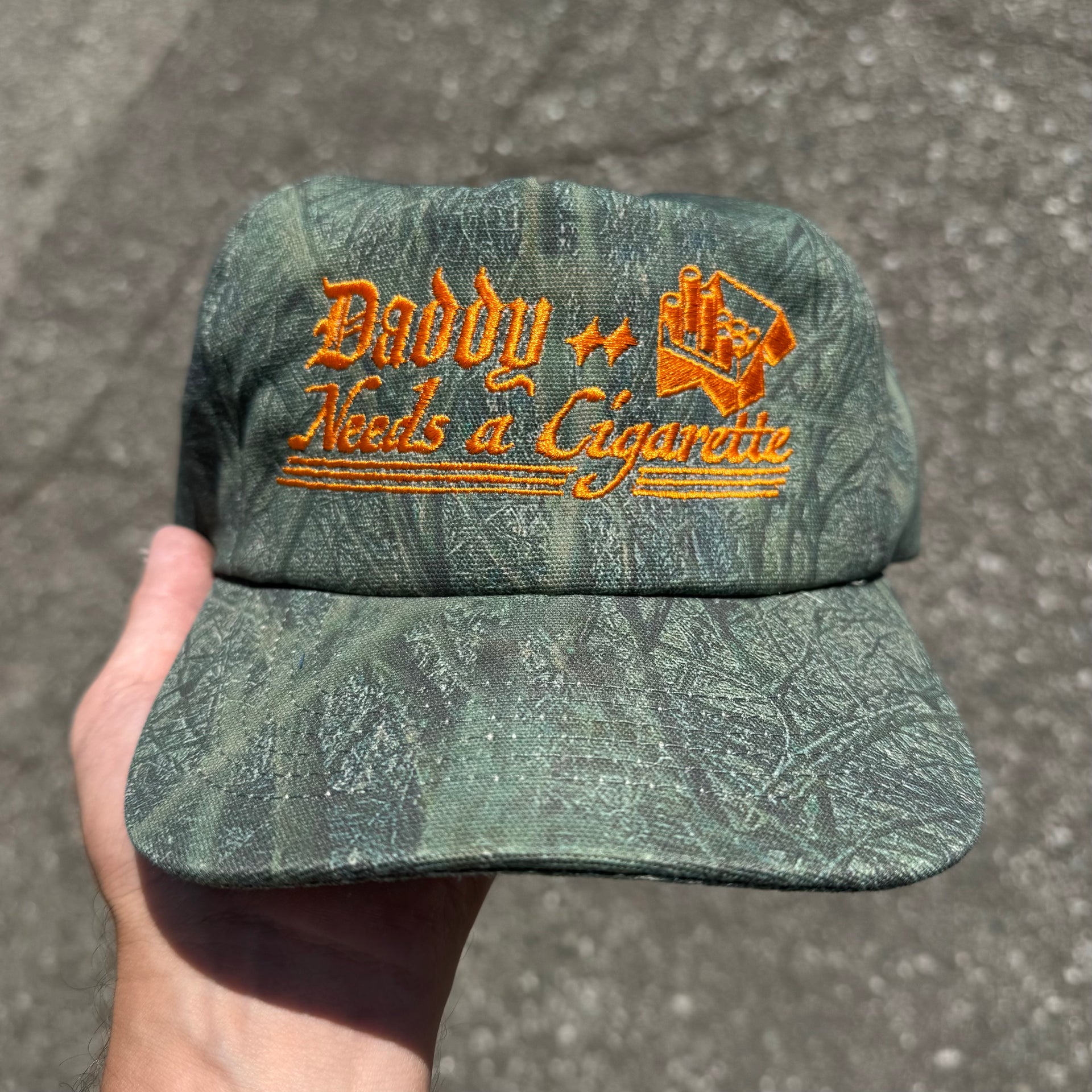 daddy needs a cigarette Ashton Irwin Hat Daddy Needs A Cigarette Yellow with Maroon Embroidery 5 panel hat Daddy Needs a Cigarette Hat